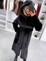 Tumši Violets Grezns Ziemas Mētelis Ar Kapuci