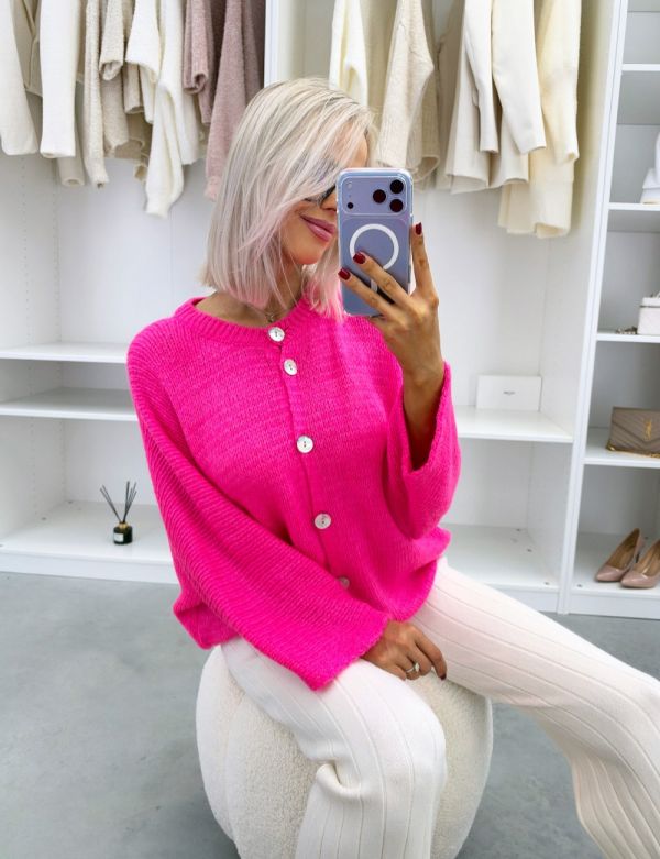 Fuchsia Button-up Knit Cardigan