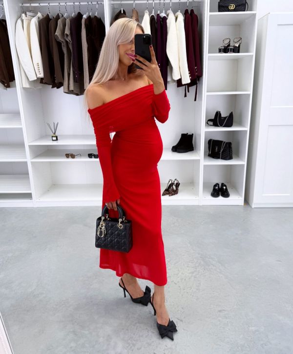 Red Stretch Midi Dress