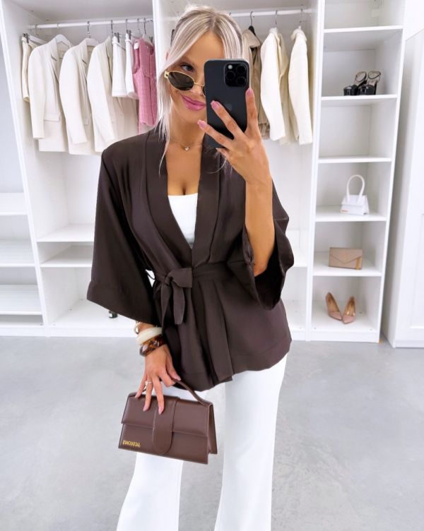 Brown Silky Tie-front Jacket
