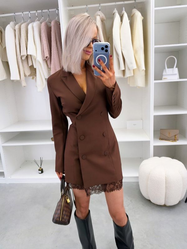Brown Fitted Blazer Dress
