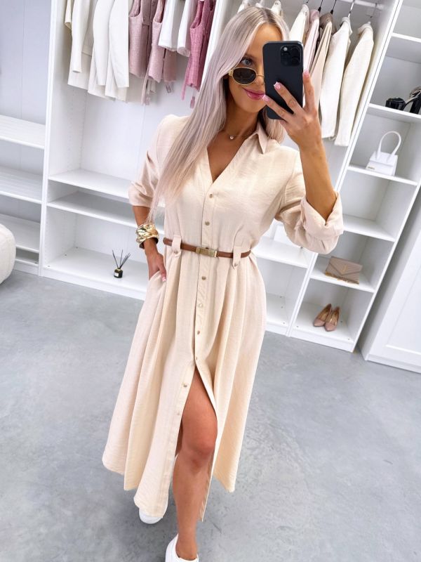 Beige Belted Dress