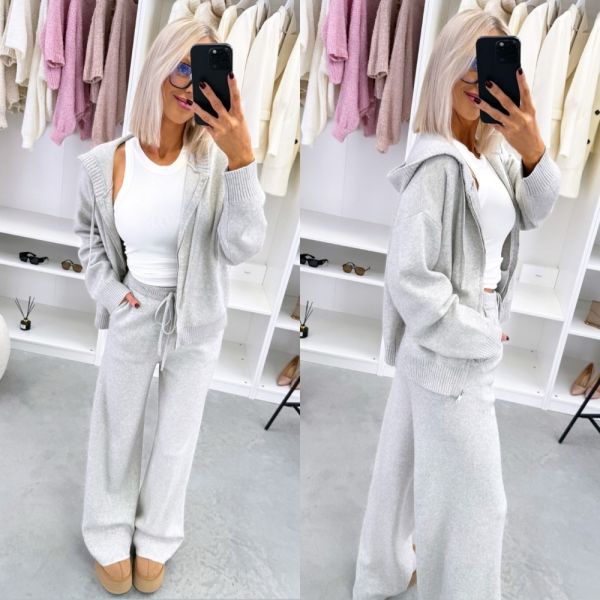Grey Two-piece Soft Zip-up Lounge Set