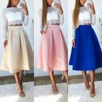 Blue Shaping Midi Skirt With Pockets