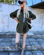 Khaki Oversized Spring/autumn Jacket