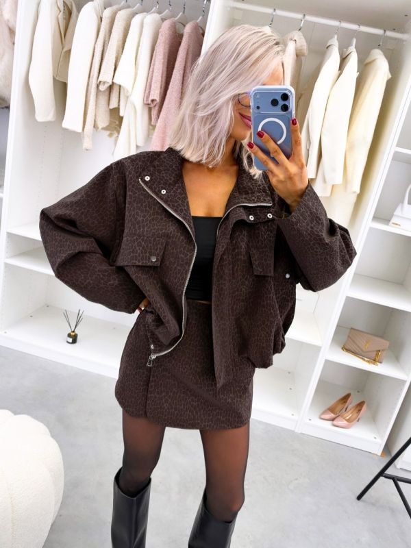 Brown Oversized Matte Faux Leather Jacket With Zip Fastening