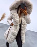 Black Faux Fur Hooded Winter Parka With Belt