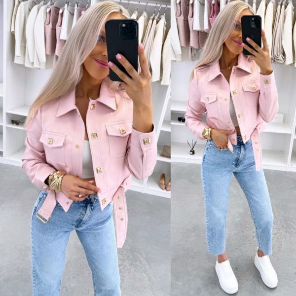 Pink Fitted Jacket With Snap Buttons