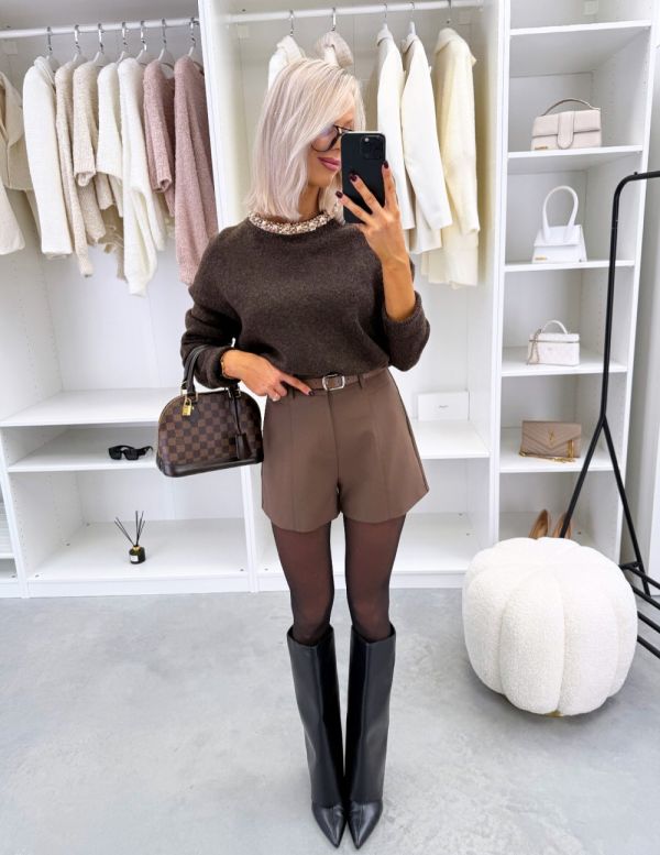 Brown Soft Sweater With Embellishments
