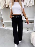 Must Vööga Sirgelõikelised Pehmed Stretch Teksad