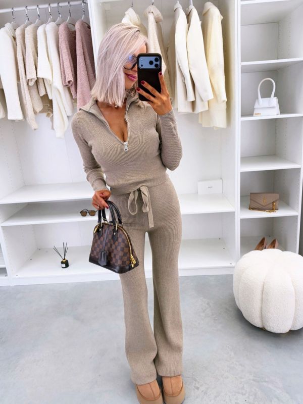 Taupe Stretchy And Comfortable Two-piece Set